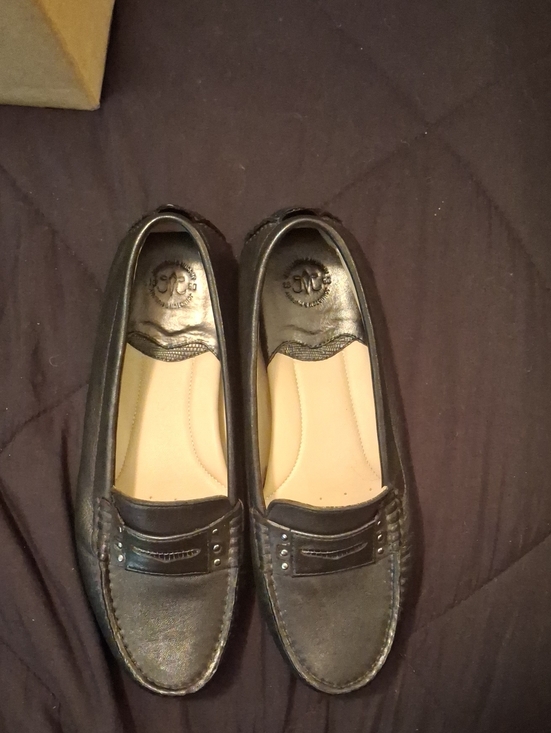 Johnson And Murphy Shoes - Women's Black Leather Slip-On Loafers with Stud Detail